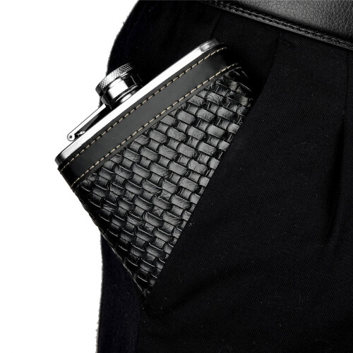6 -Piece Black Leather Wrap Stainless Steel Hip Flask Set 2