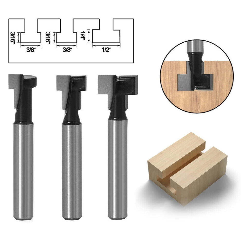 1/3Pcs 5/16 3/8 1/2 T-Slot Keyhole Cutter Router Bit Woodworking Milling Tool 9395123280202