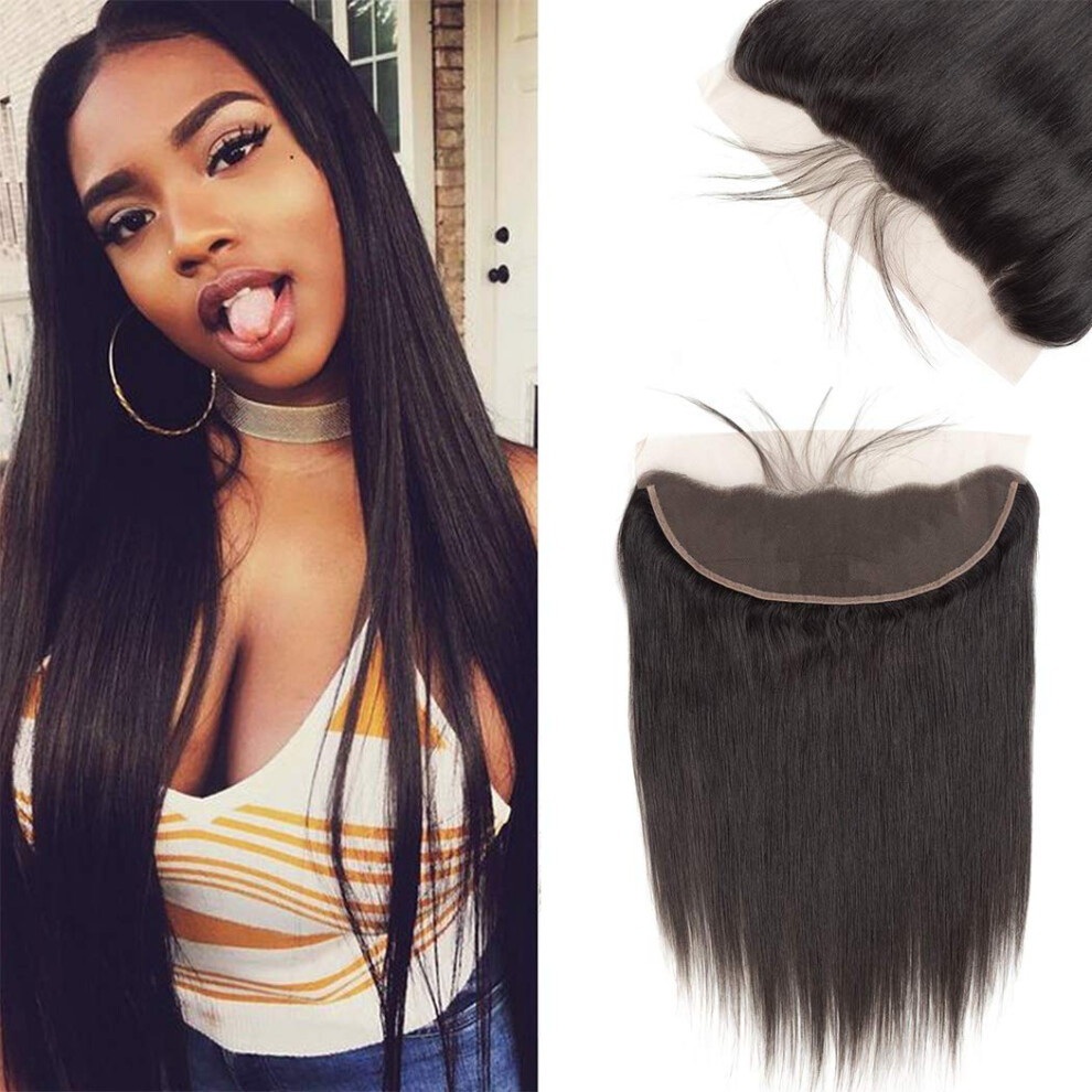 Unisex Brazilian Lace Frontal 13X4 Straight Virgin Human Hair Closure 12 Inch Bleached Knots Natural Hairline