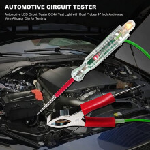 Testador de circuito LED automotivo 6-24V com pontas de prova duplas, fio anticongelante de 47 polegadas com garra jacaré para testes.
