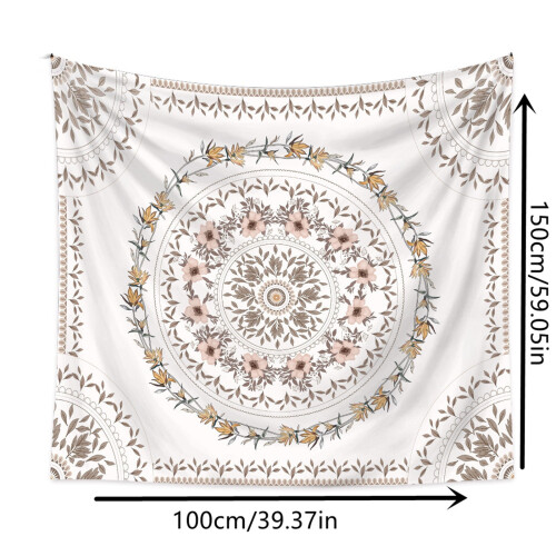 Ταπισερί τοίχου Boho 59"x39", Τέχνη με λουλούδια Mandala, Αισθητική διακόσμηση χίπηδων για 2