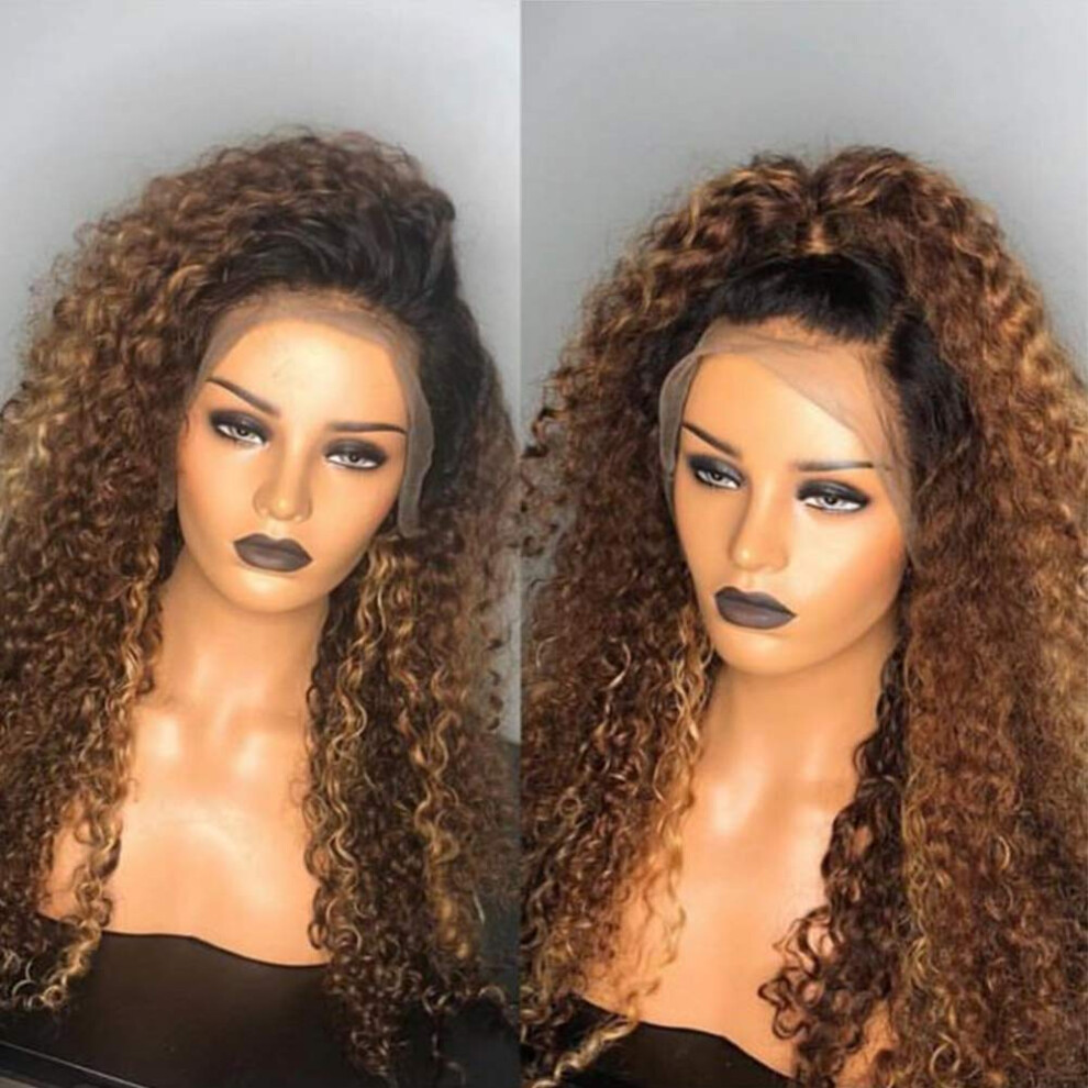 Blonde Curly Lace Front Wig 24 Inch Ombre Malaysian Virgin Human Hair Full Lace 180 Density