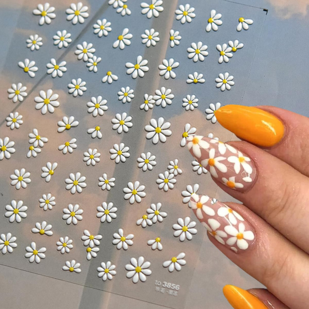 5D Embossed Daisy Nail Art Stickers, SelfAdhesive Floral and Butterfly Manicure Decals for Summer