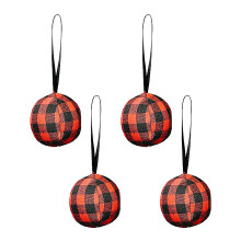 Rustic Holiday Tree Accents, Buffalo Check Hanging Ornaments, Festive Decor for Christmas Spirit (Red Black White, Pack Of 4)
