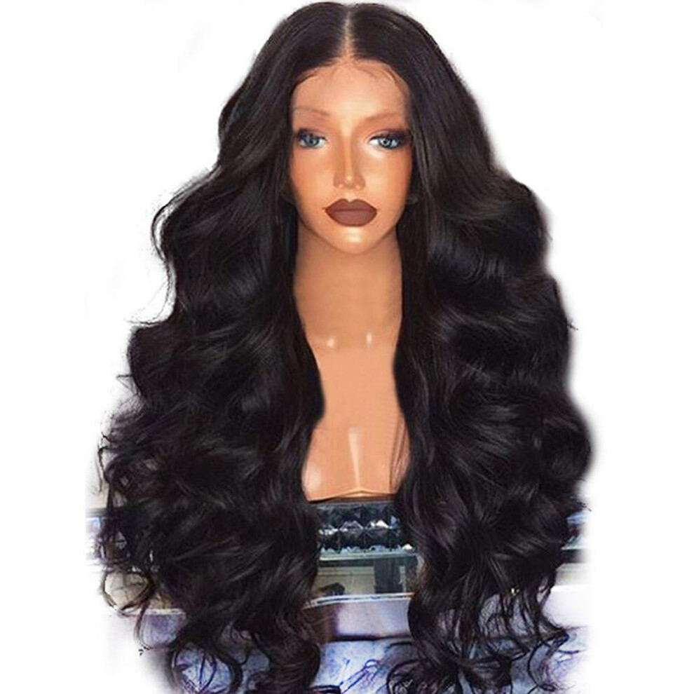 Unisex Black Long Wavy Wig For Women, 65Cm Heat Resistant Synthetic Hair, Natural Curl Style