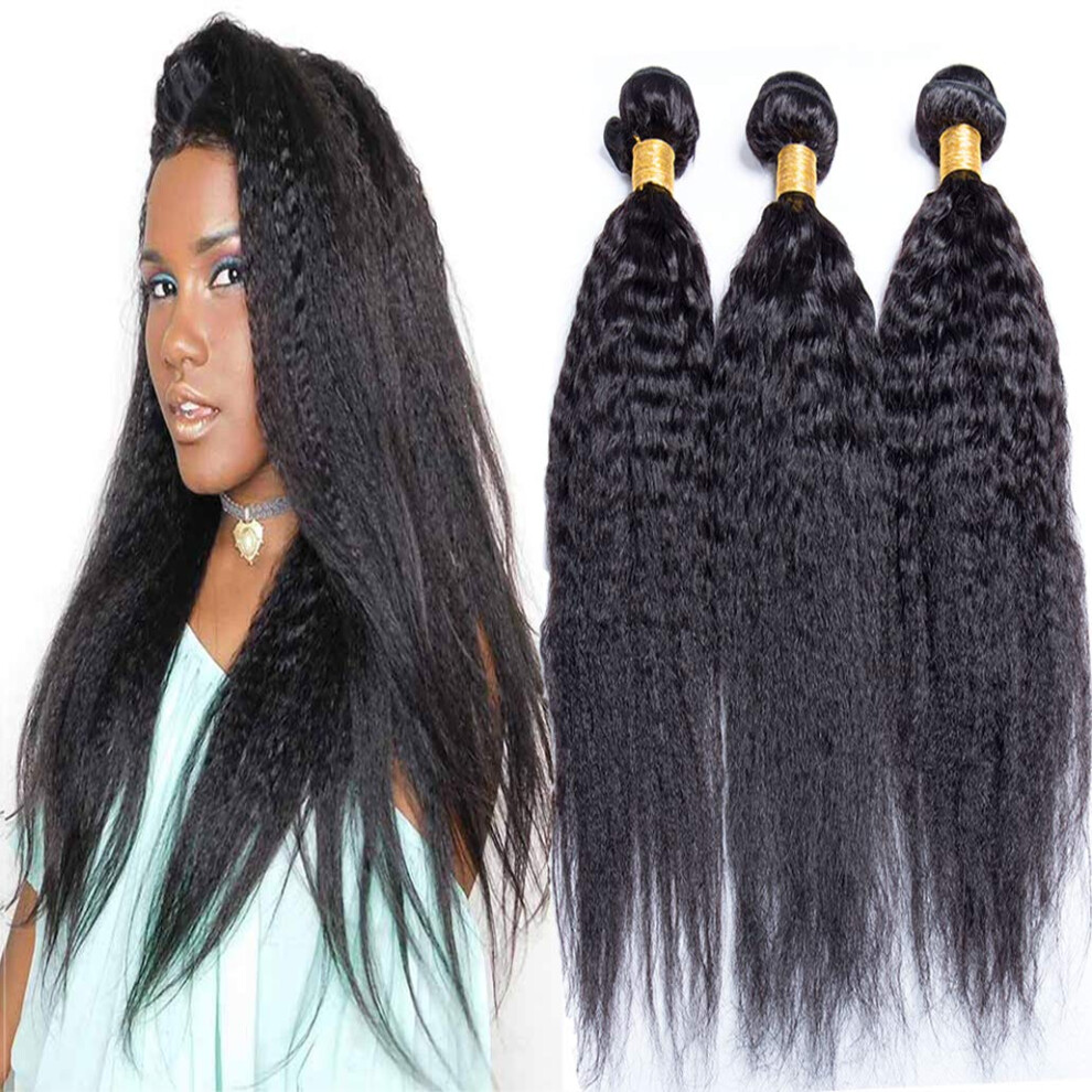 Unisex Yaki Kinky Straight Human Hair Bundles 3Pcs With 4X4 Lace Closure Virgin Unprocessed 8A Natural Color