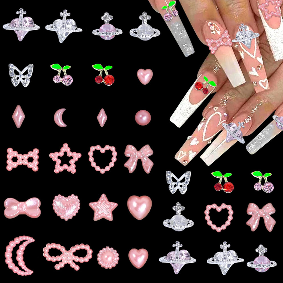 3D Nail Charms and Gems Set with Pearls and Rhinestones, MultiShape Flatback for DIY Nail Art