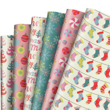 AnyDesign12-arks julegavepapir lyserødt blåt juletræ snefnug slikkepind, 19,7x27,6 tommer, gavepapir i bulk til fødselsdag babyshower
