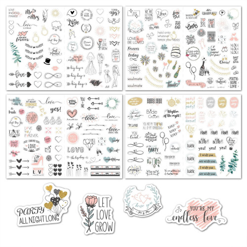 4 φύλλα/σετ αυτοκόλλητων Scrapbooking για γάμο, αυτοκόλλητο κάρτας πρόσκλησης DIY,