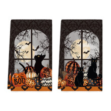 Sada kuchyňských utěrek Sm: )e Černá kočka Dýně Halloween Koleda nebo léto Sada 2 kusů, 18x26 palců