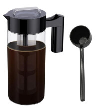 Cold-Brew-Kaffeemaschine, 1,2-Liter-Eiswürfelbehälter mit Siebfilter, Eiswürfelbehälter aus Glas für den Kühlschrank, Schwarz