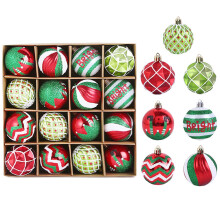 16pcs Christmas Balls Ornament 2.4 Inch Glittering Hanging Xmas Balls, Swirl Candy Cane Elf Balls Red Green Plastic Christmas Baubles