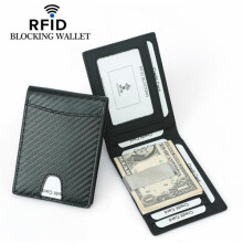 Portefeuille en cuir et fibre de carbone avec RFID et pince Ă billets - Noir