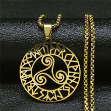 Collar con colgante de nudo celta Triqu vikingo para hombre y mujer, de acero inoxidable, con figura de pierna de bruja Triqu.