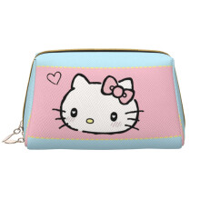 Hello Kitty Kosmetiktasche aus Leder für Damen und Mädchen, große Fassungsvermögen, Reißverschlusstasche für Reisen, Hautpflege, Kosmetik,