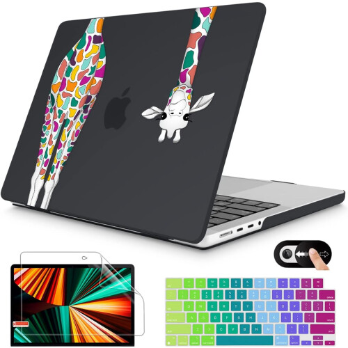 Capa para MacBook Pro de 16 polegadas (A2485), lançamento de 2021, com estampa fosca e colorida de girafa e toque suave.