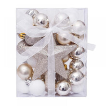 30Pcs 3CM Mini Christmas Balls Ornaments with Glitter Star Tree Topper, Shatterproof Baubles for Xmas Tree, Holiday Wedding Party Decoration Pink