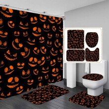 Sada 4 sprchových závěsů na Halloween, nepromokavá bílá látka, protiskluzová koupelnová předložka, kompatibilní s dětskou koupelnovou