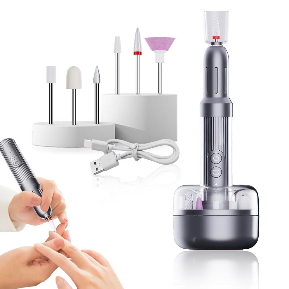 Electric Nail Drill Rechargeable Cordless Nail File Kit for Acrylic and Natural Nails with 6 Bits