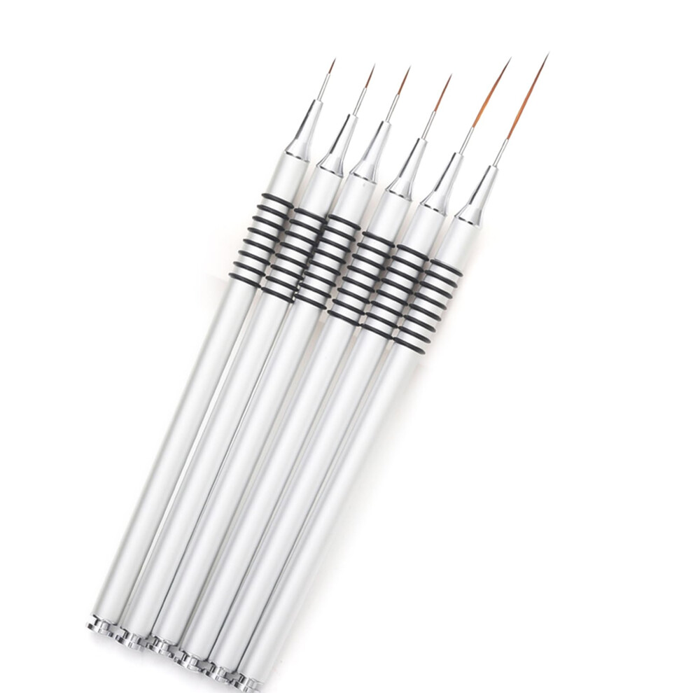 6Pcs Striping Nail Art Brush Set with AntiSlip Grip for Gel Polish Detailing and Painting