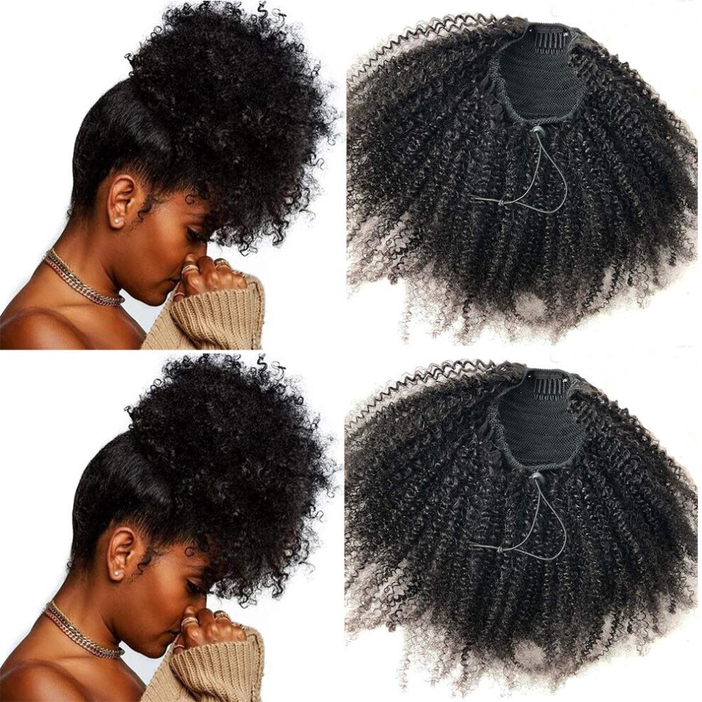 Unisex Brazilian Virgin Kinky Curly Ponytail 10 Inch Human Hair Extension For 4B 4C Natural Hairstyles