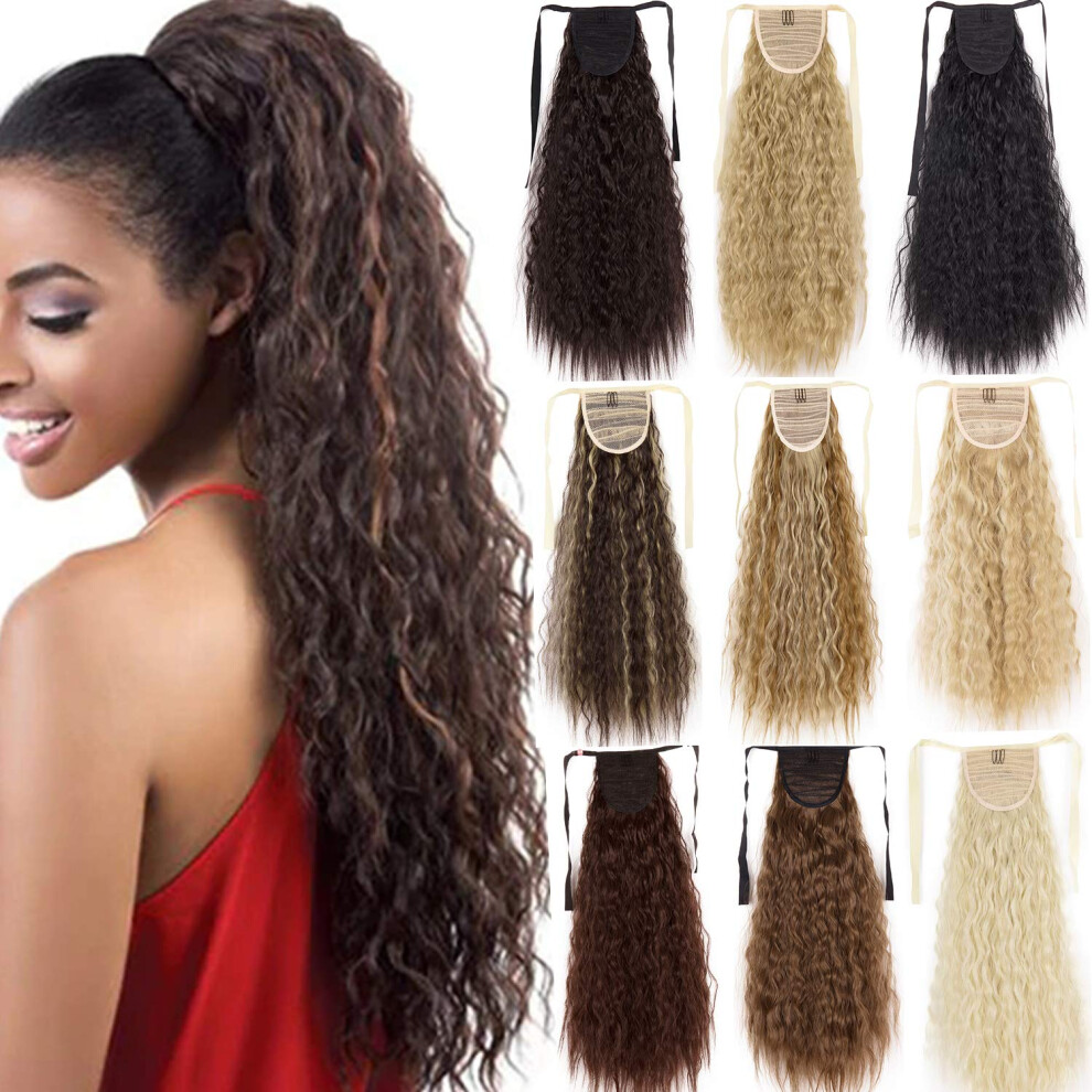 21 Inch Kinky Curly Yaki Ponytail Hair Extension, Long Wavy Synthetic with Natural Texture