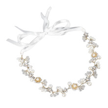 Hochzeits-Stirnband Rhinestone Perle Blume Blatt Gold