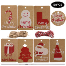 Kraft Gift Tags With Twine For Creative Holiday Projects, Christmas Kraft Paper Tags With Hollow Patterns, 160 Pieces, Durable Paper Material,