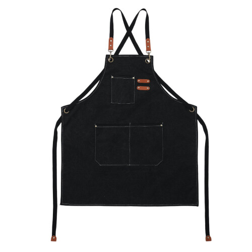 Versatile Canvas Apron for Artists and Chefs, Ample Storage Space Waterproof Work Apron with Double Stitched Pockets, Comfortable Cross-Back Strap for