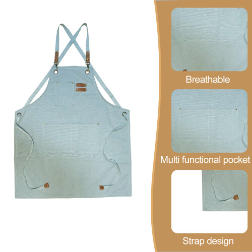 Professional Work Apron for Culinary and Creative Fields, Exquisite Craftsmanship Waterproof Canvas Bib Apron with Large Pockets, Comfortable Cross-Ba 2