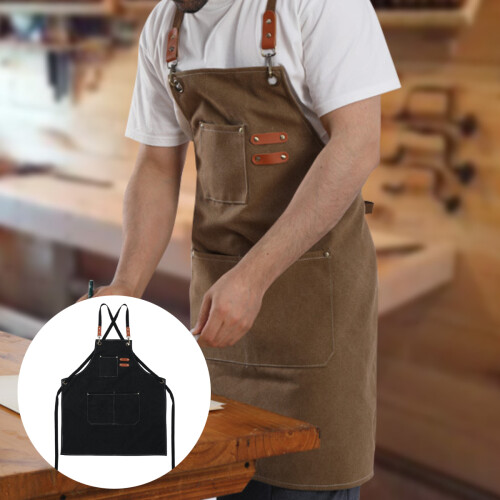 Versatile Canvas Apron for Artists and Chefs, Ample Storage Space Waterproof Work Apron with Double Stitched Pockets, Comfortable Cross-Back Strap for 1