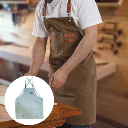 Professional Work Apron for Culinary and Creative Fields, Exquisite Craftsmanship Waterproof Canvas Bib Apron with Large Pockets, Comfortable Cross-Ba 1