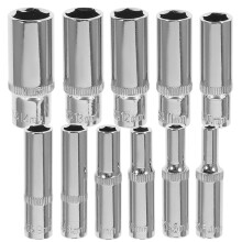 1 set stalen 1/4" dopsleutels, assortiment 4-14 mm zeskantige doppen voor ratelsleutel