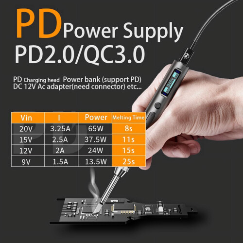 Ηλεκτρικό κολλητήρι MINI65Smart PD65W με ρυθμιζόμενη σταθερή θερμοκρασία, συμβατό με 2