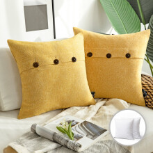 Phantoscope Farmhouse Series Triple Button Decorative Throw Pillow, 22" x 22", Yellow, 2 Pack