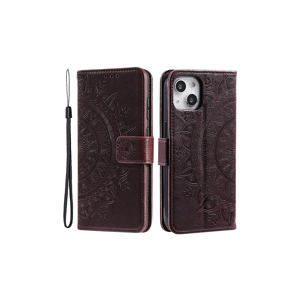 Skalo Compatible With Iphone 15 Mandala Wallet Case - Brown 9164030796744