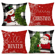 Fundas de almohada navideñas de 45 x 45 cm (18 x 18 pulgadas), juego de 4, muñeco de nieve, corona, Papá Noel, árbol, decoración invernal blanca