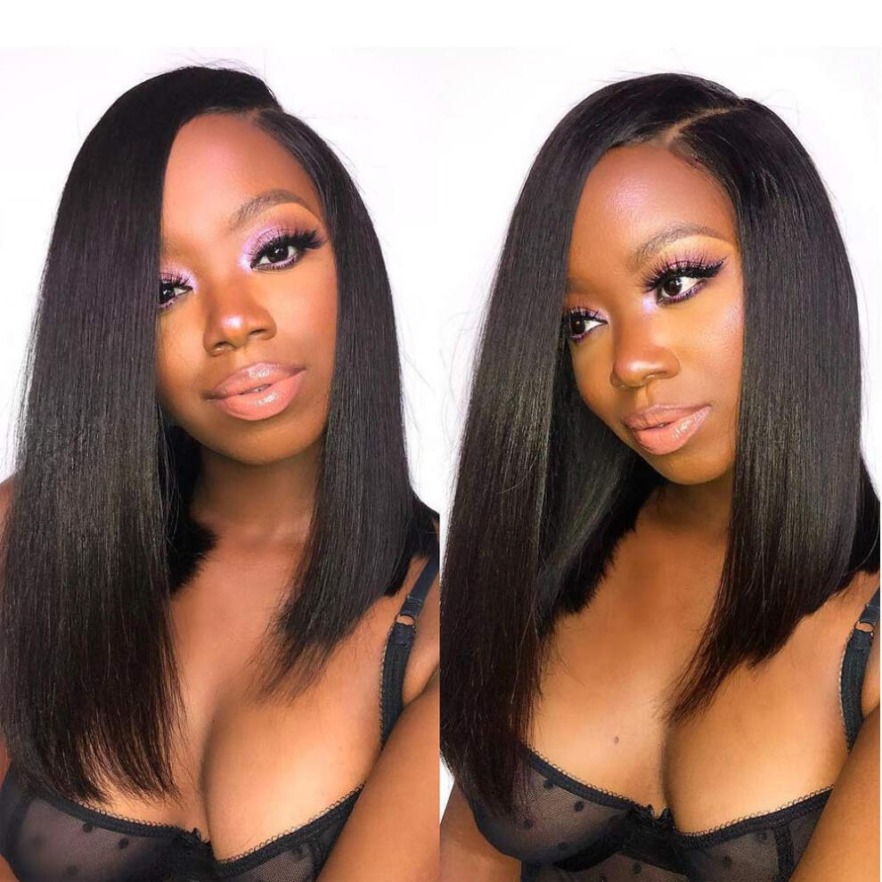 Brazilian Straight Bob Human Hair Lace Front Wig 13x4 Pre Plucked with Baby Hair 12 Inch