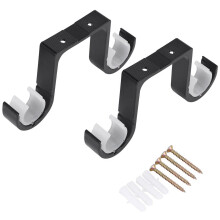 2 stuks dubbele gordijnroedebeugels voor plafondmontage, gemaakt van aluminiumlegering, zwart.