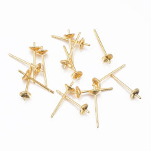 100 supports de boucles d'oreilles à tige en acier inoxydable 304 pour perles semi-percées, plaqués or 24 carats véritable. Plateau : 3,5 mm x