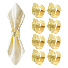 Servettringar i guld, set med 8, servettringar i bulk i blad, servetthållarring i tyg, matbordsdekorationer för påskbröllop
