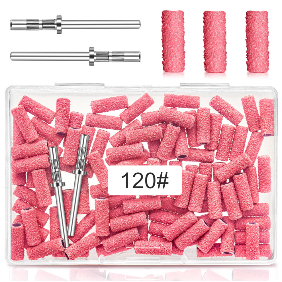 Pink Nail Drill Sanding Bands 120 Grit 3.1Mm For Acrylic And Gel Nails With Mandrel Bits 100 Pcs