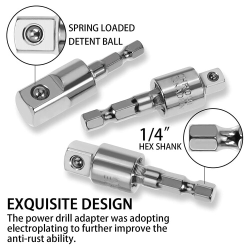 3 Pack Impact Grade Socket Adapter 360-Degree Universal Joint Swivel Set, to Drill 1