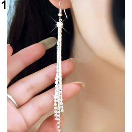 Kvinner Perle Rhinestone Fest Bryllup Drop Chain Dusker Hook Linear Øredobber 2