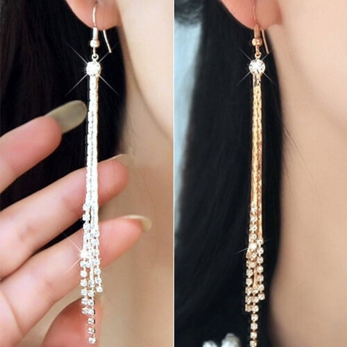 Kvinner Perle Rhinestone Fest Bryllup Drop Chain Dusker Hook Linear Øredobber 1