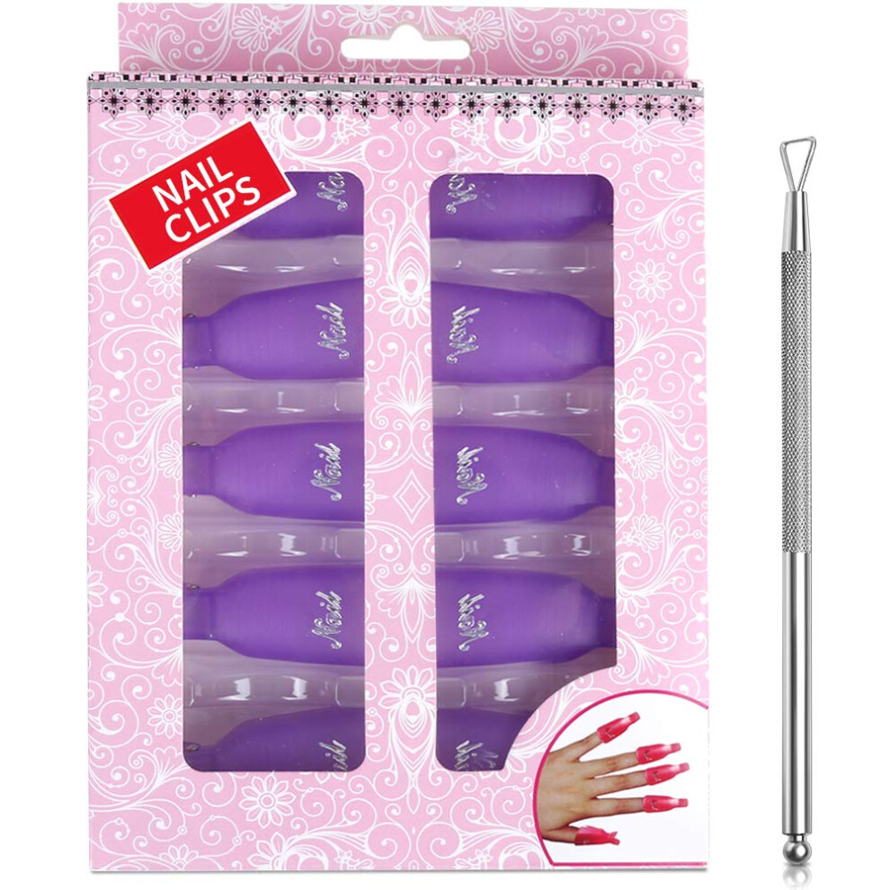 Nail Polish Remover Clips Set with Stainless Steel Cuticle Scraper for Gel Soak Off and Cleaning