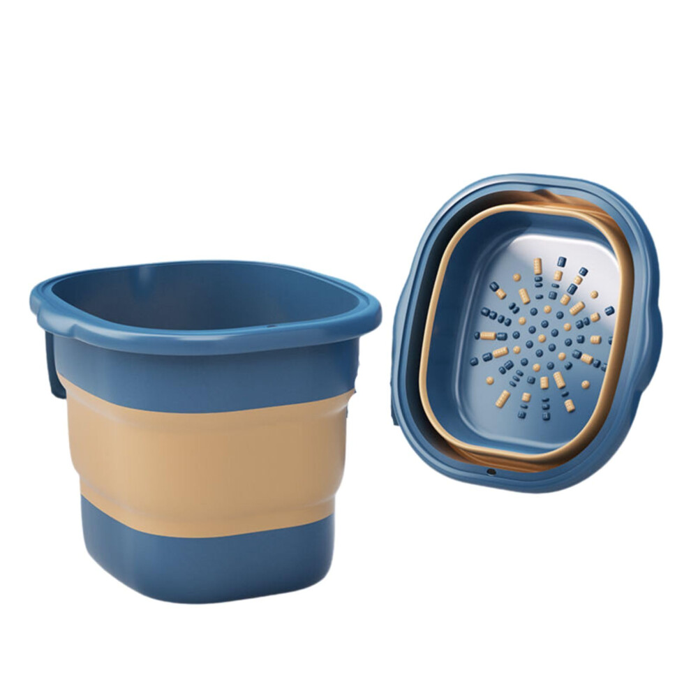 Blue Collapsible Foot Bath Basin With Massage Acupoint Surface, Foldable Foot Soak Tub For Home Spa