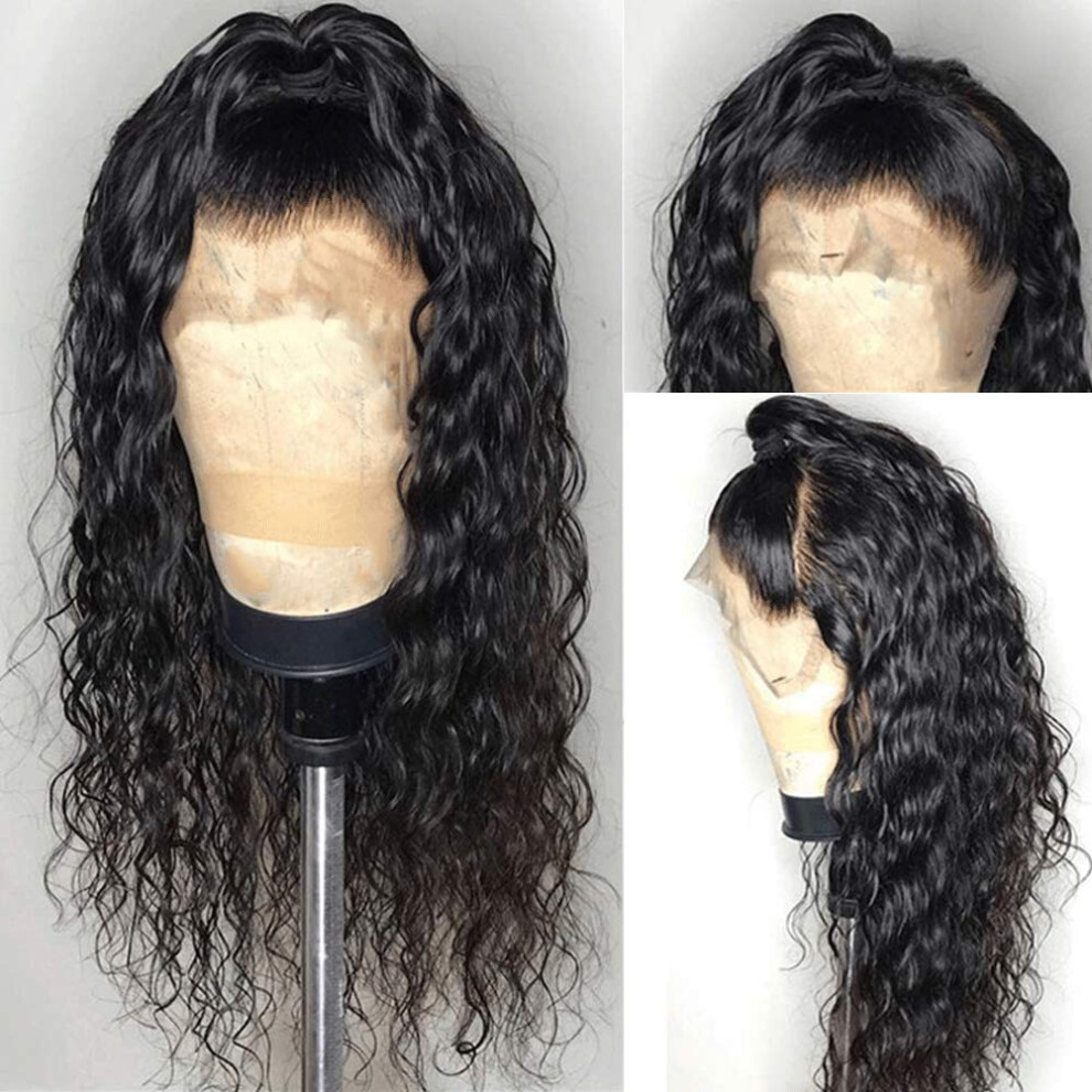 Unisex Brazilian Virgin Human Hair Wig 180% Density Glueless Full Lace Deep Curly Wet And Wavy 18 Inch