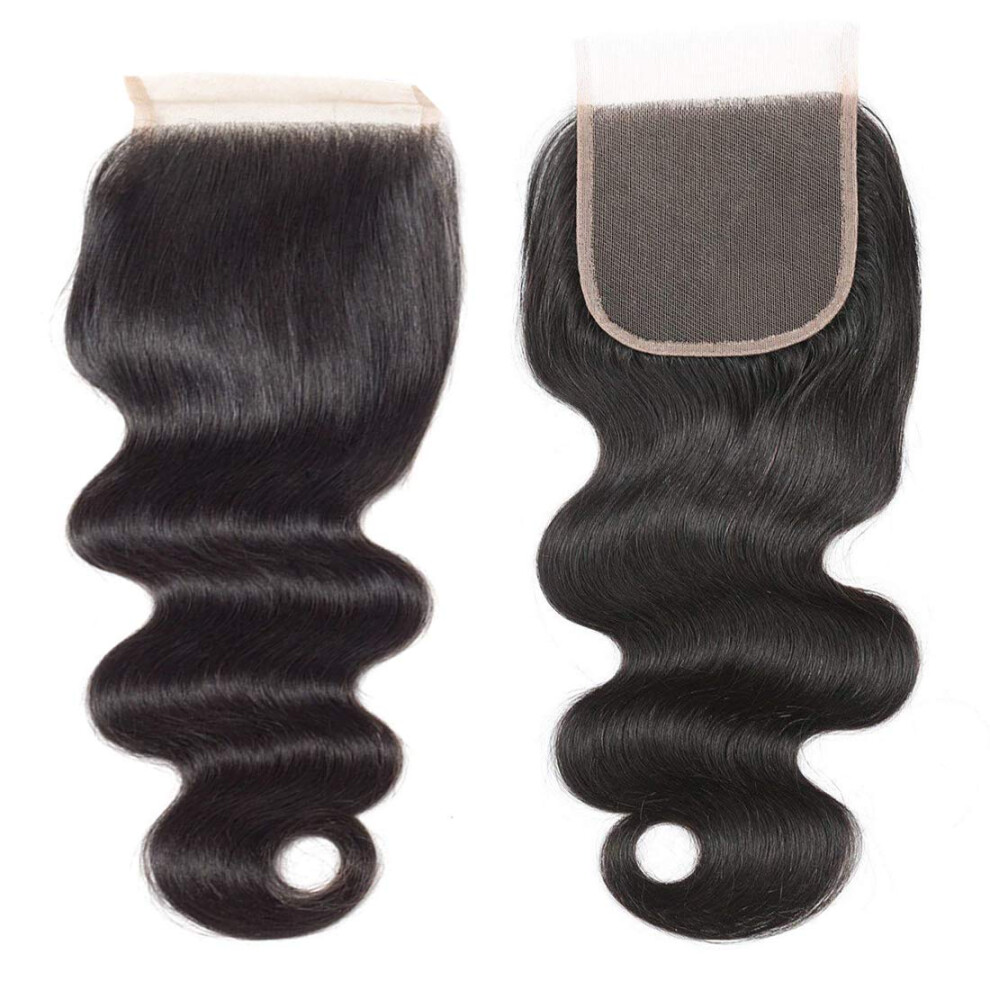 Brazilian Body Wave Lace Closure 4x4 Natural Black Virgin Human Hair 10 Inch Swiss Lace