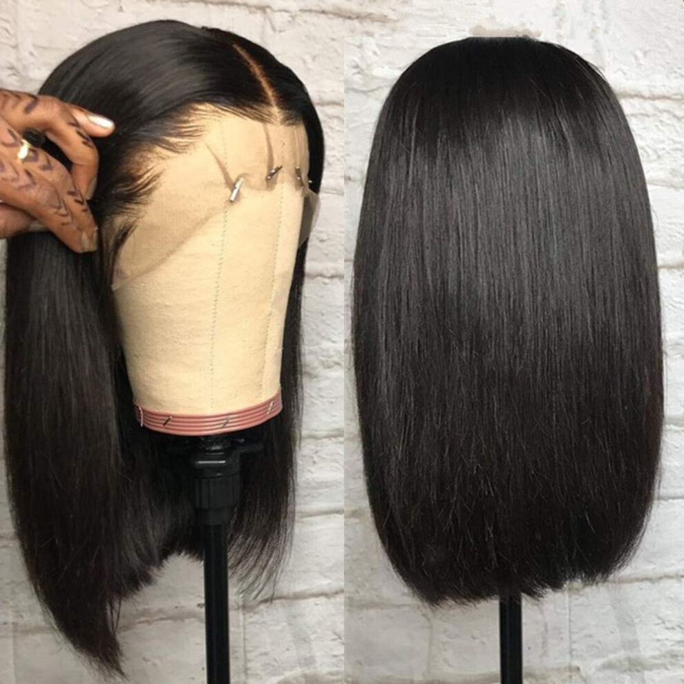 Unisex Brazilian Virgin Human Hair Wig 13X6 Lace Front Straight Bob 18 Inch Natural Hairline 150% Density